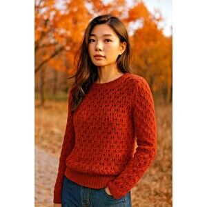 Banana Republic Star Stitch Wool Sweater Womens XL Tamale Crochet Italian Yarn